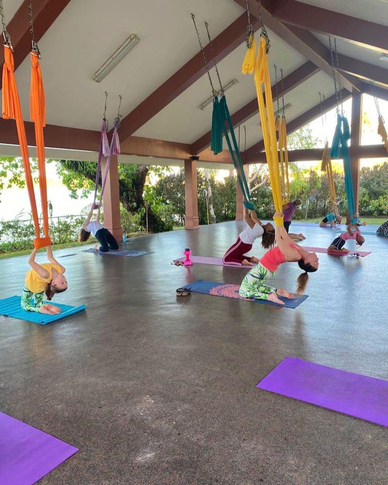 Students in colorful aerial silks