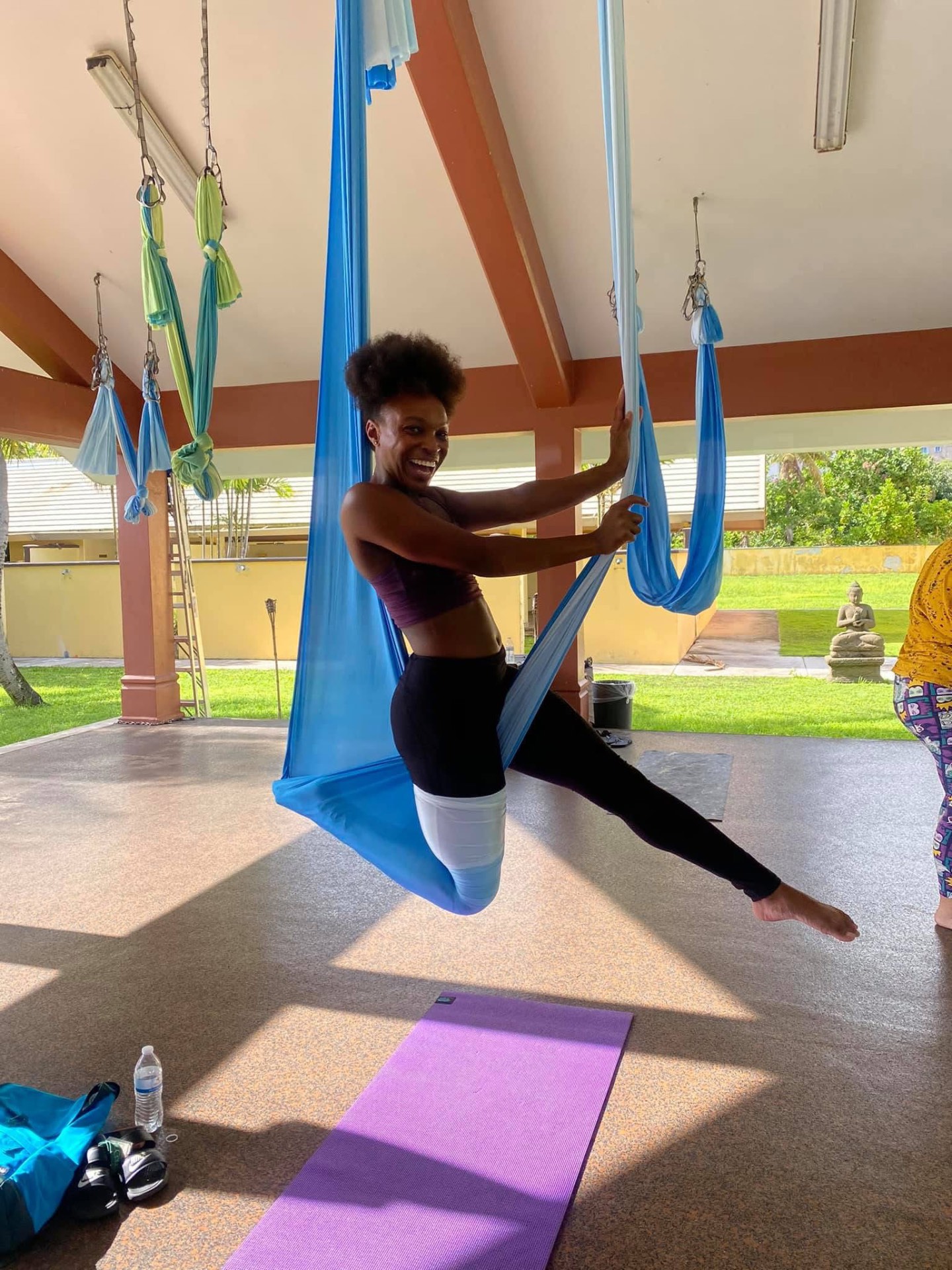 Aerial yoga flyer pose
